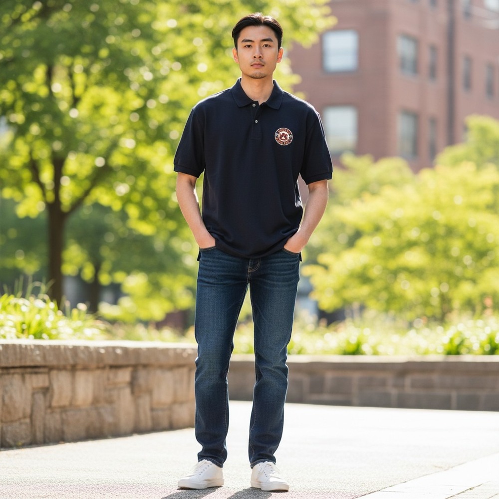 Lands End Polo XXL Black Excellent Auburn Naval ROTC Embroidered Cotton Pique